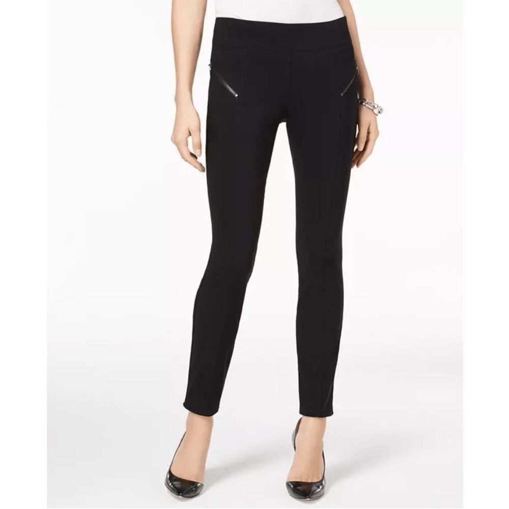 INC High Rise Straight Leg Black Pants With Angle Zippers Sz 4 EUC